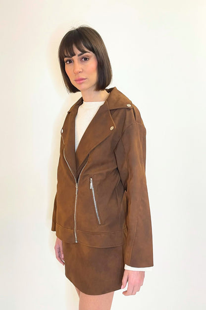 Biker in crosta colore cioccolato con chiusura zip - Haveone