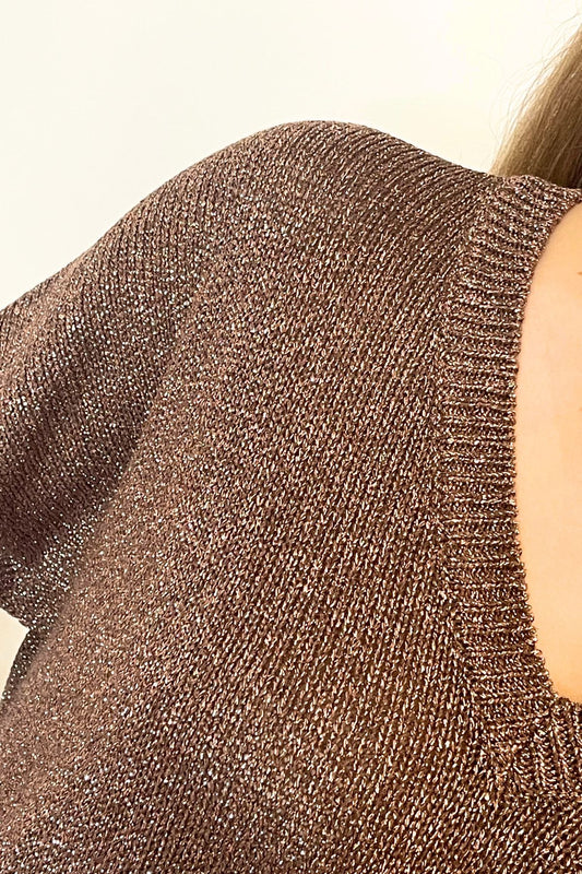 Maglia scollo a V lurex cacao - Kontatto