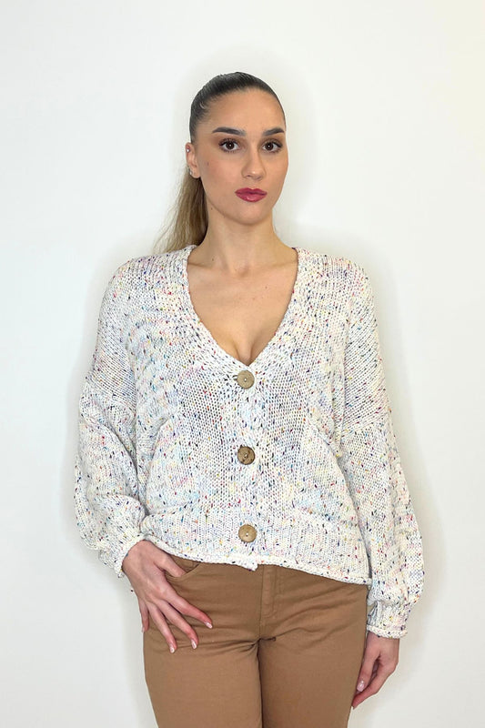 Cardigan con fili multicolor bianco - HaveOne