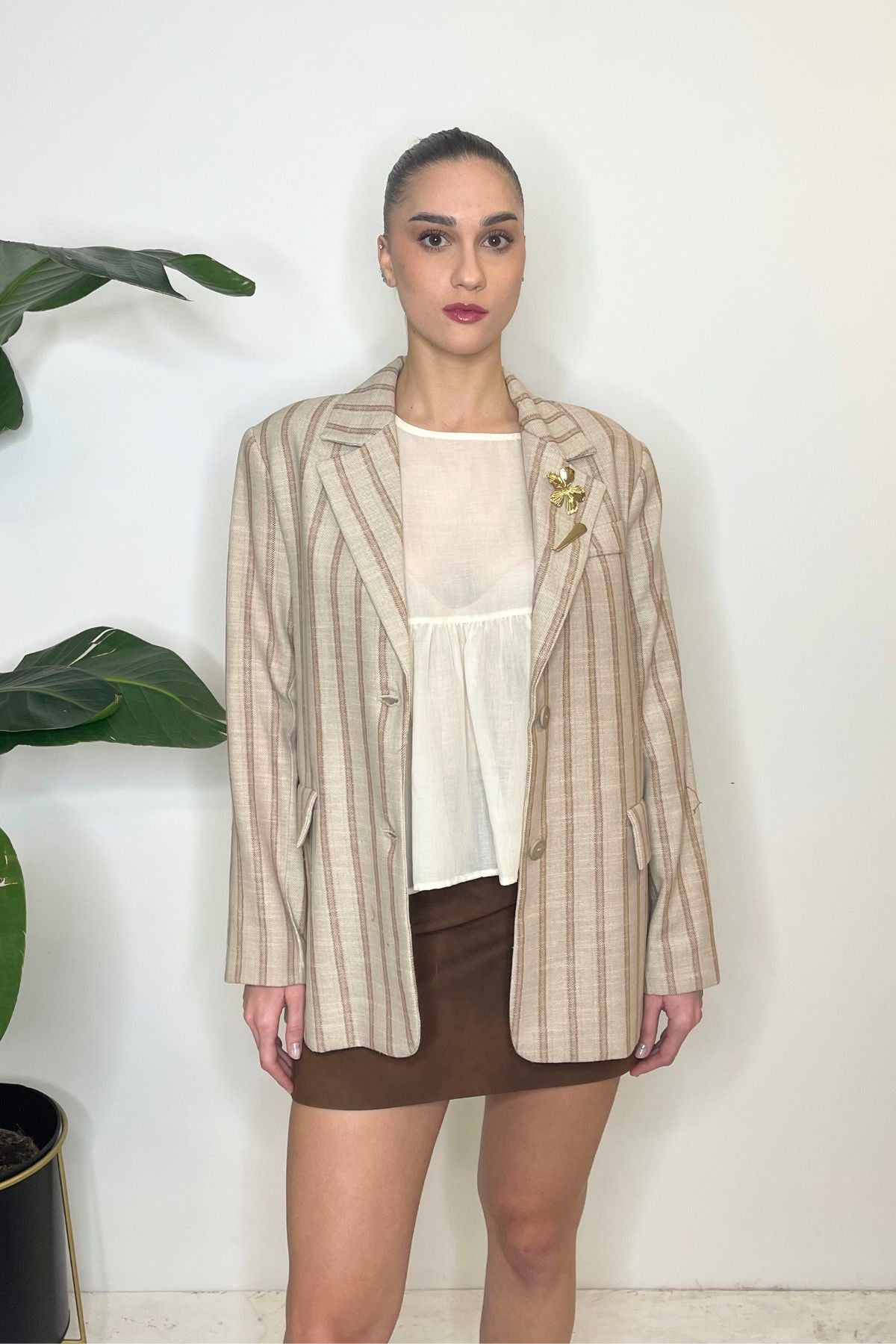 Giacca gessata biscotto/beige - HaveOne