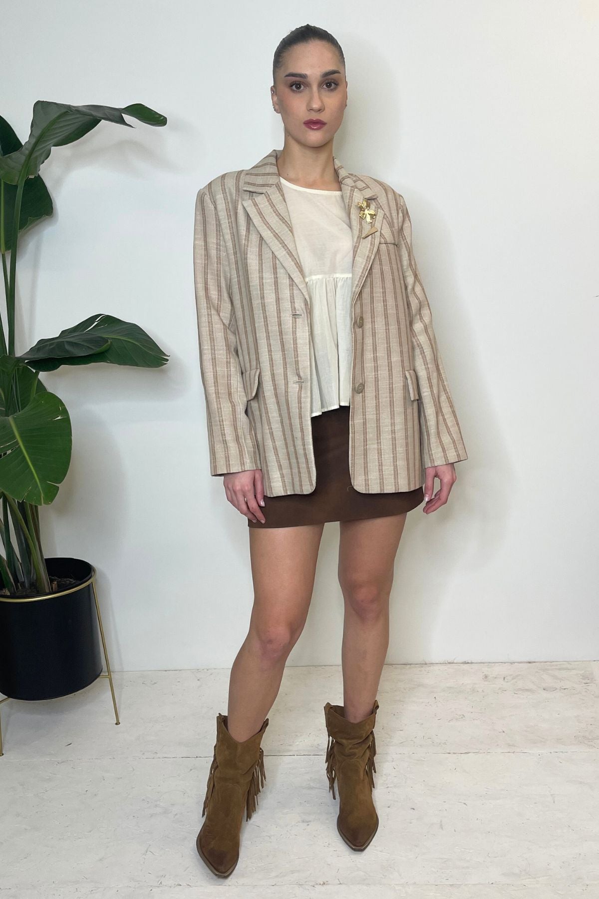Giacca gessata biscotto/beige - HaveOne