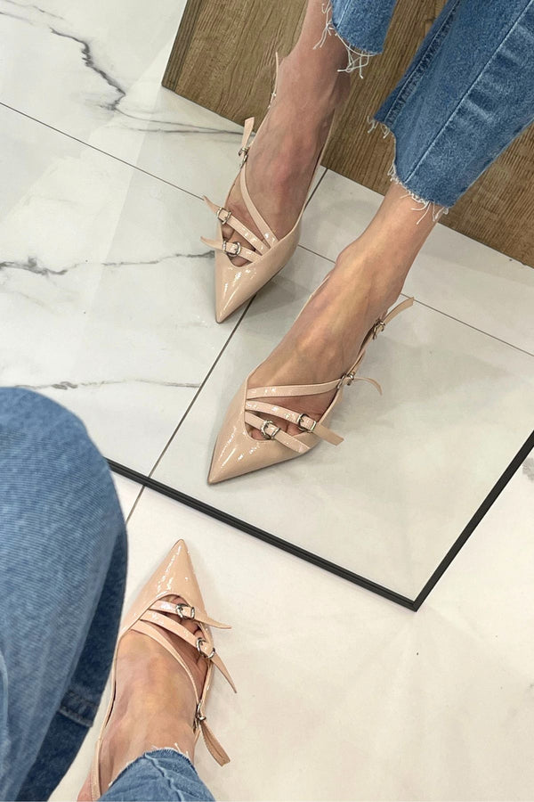 Slingback nude in vernice fibbie - Divine Follie