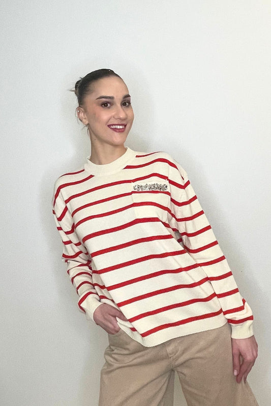Knitwear a righe con strass beige/rossa - Vicolo