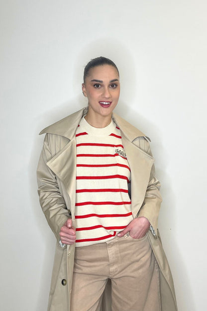 Knitwear a righe con strass beige/rossa - Vicolo