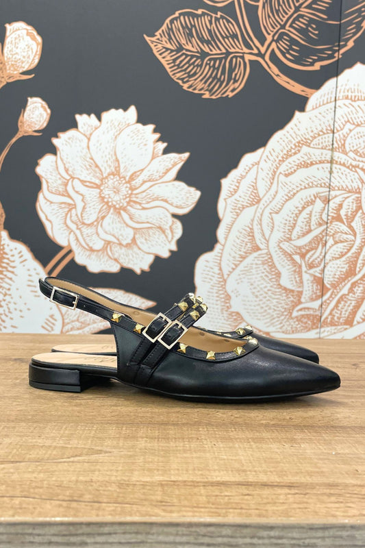 Slingback flat nera borchie - Ovyè