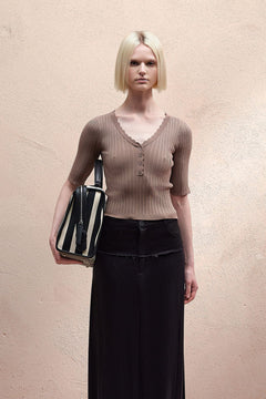 Top in maglia scollo a V  marrone- Eleh