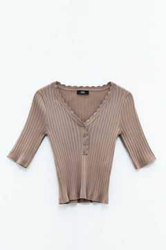 Top in maglia scollo a V  marrone- Eleh