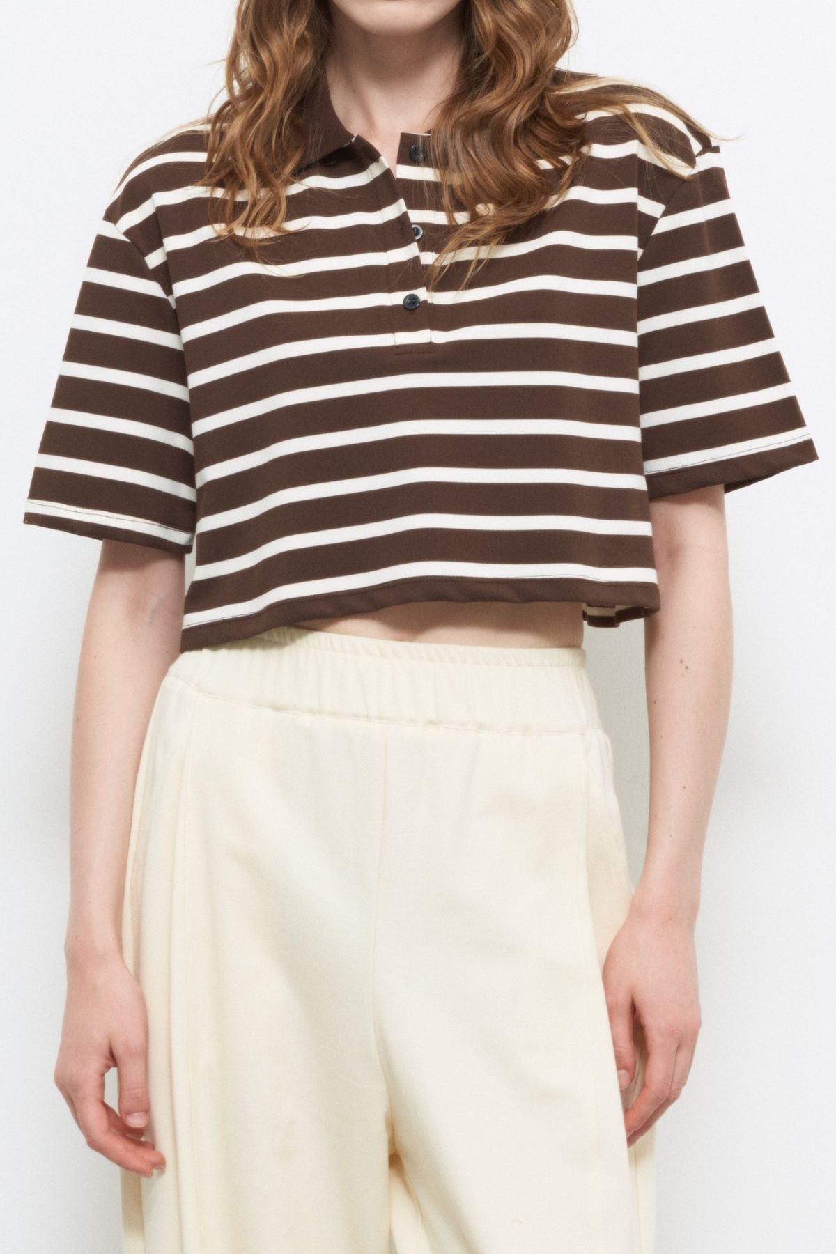 Maglia a righe crop con bottoncini - Eleh