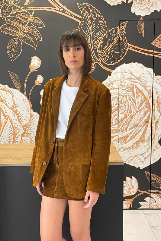 Giacca over in vera pelle colore cognac - Vicolo