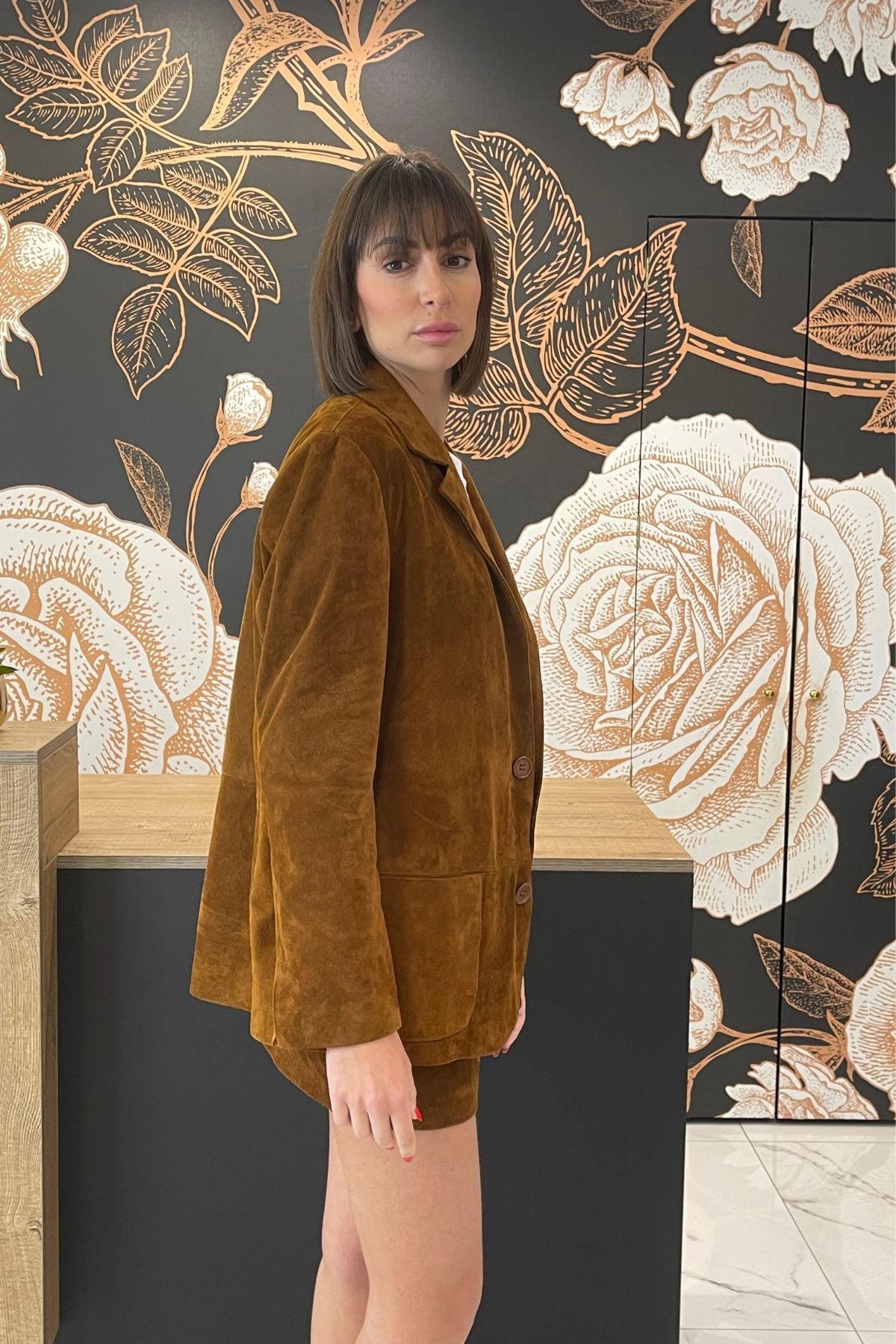 Giacca over in vera pelle colore cognac - Vicolo