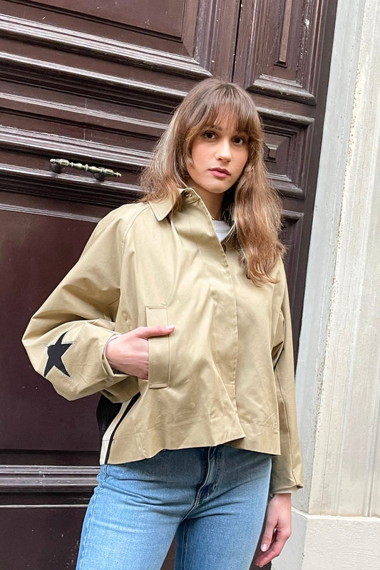 Trench denim corto con strass - Kontatto