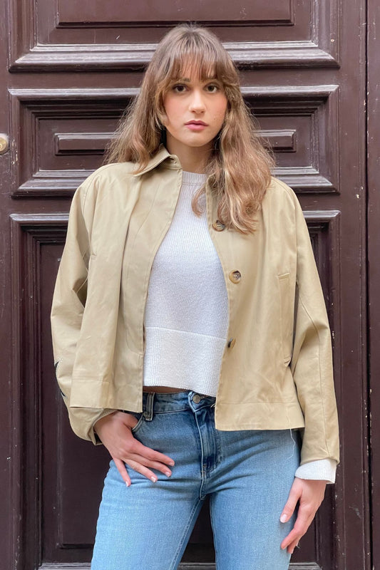 Trench denim corto con strass - Kontatto