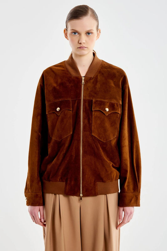Bomber over scamosciato in vera pelle - Vicolo
