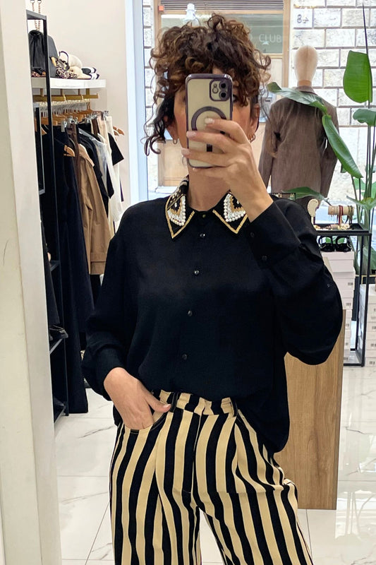 Camicia con colletto perline nero - Souvenir Clubbing