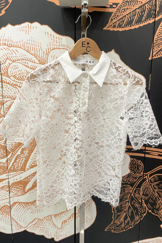 T-shirt polo in pizzo bianca - Have One