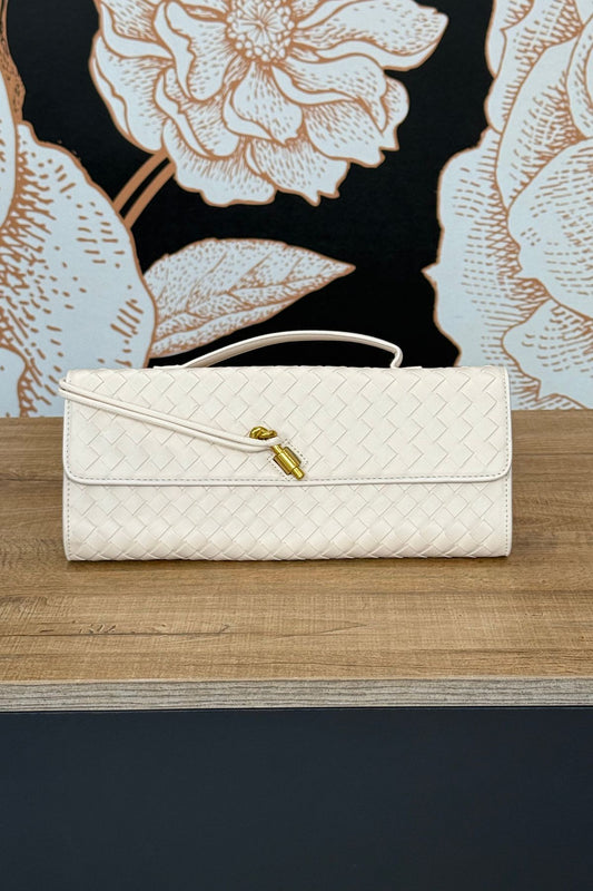 Clutch intrecciata con manico colore Milk