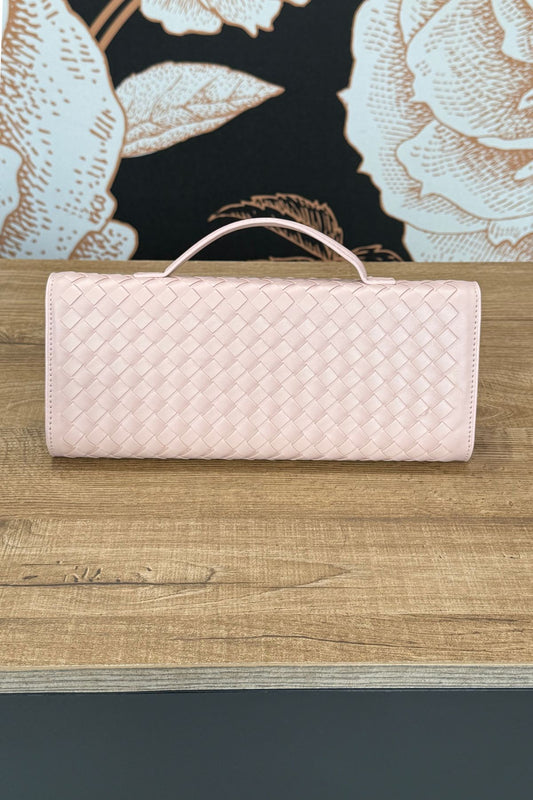 Clutch intrecciata con manico colore Cipria