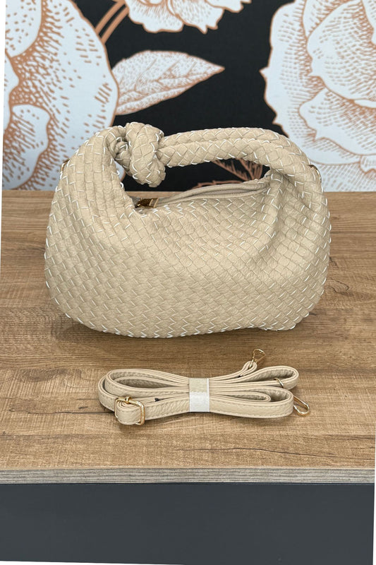 Borsa intrecciata con nodo colore sabbia