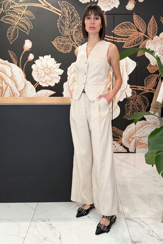 Pantalone pences gessato crema - Kontatto