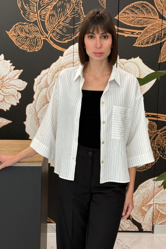 Camicia gessata bianca con tasca - Kontatto