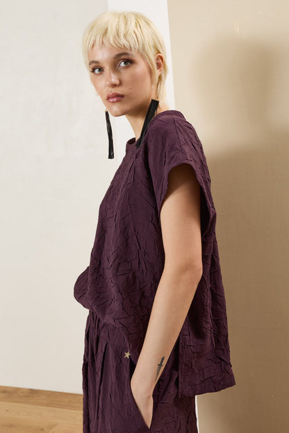 Blusa modal effetto stropicciato prugna - Souvenir Clubbing