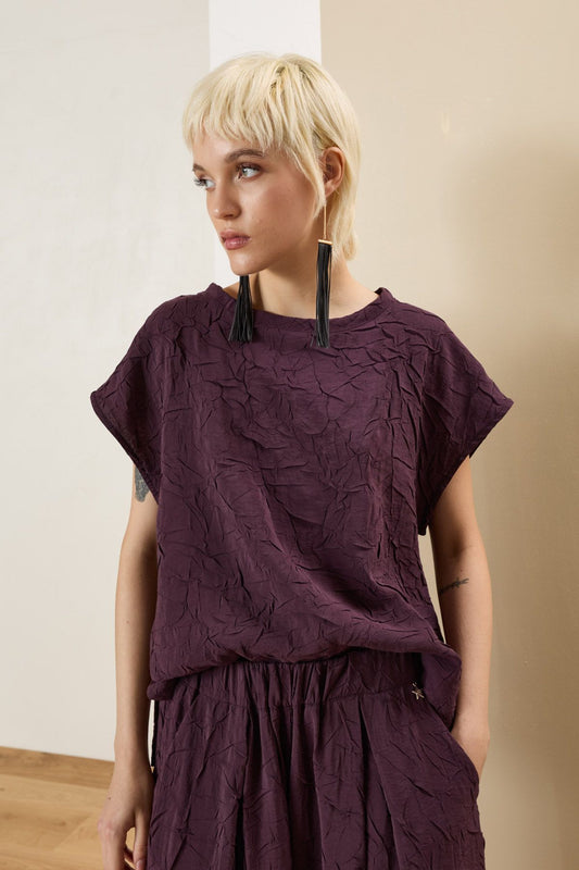 Blusa modal effetto stropicciato prugna - Souvenir Clubbing