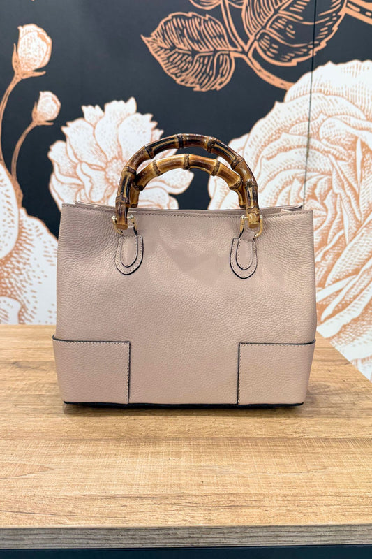 Borsa in pelle con manico bambù cipria - Emporio Club