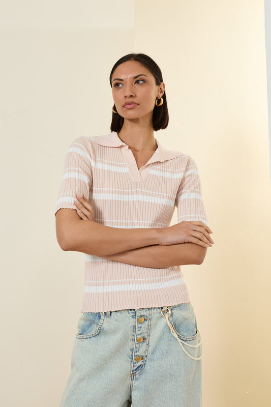 Maglia polo a righe rosa/bianco - Souvenir Clubbing