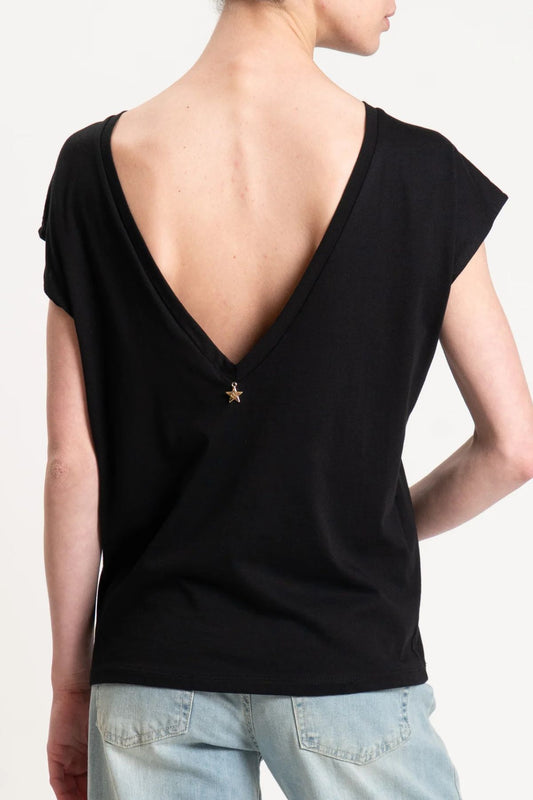 T-shirt scollo a V sulla schiena nero - Souvenir Clubbing