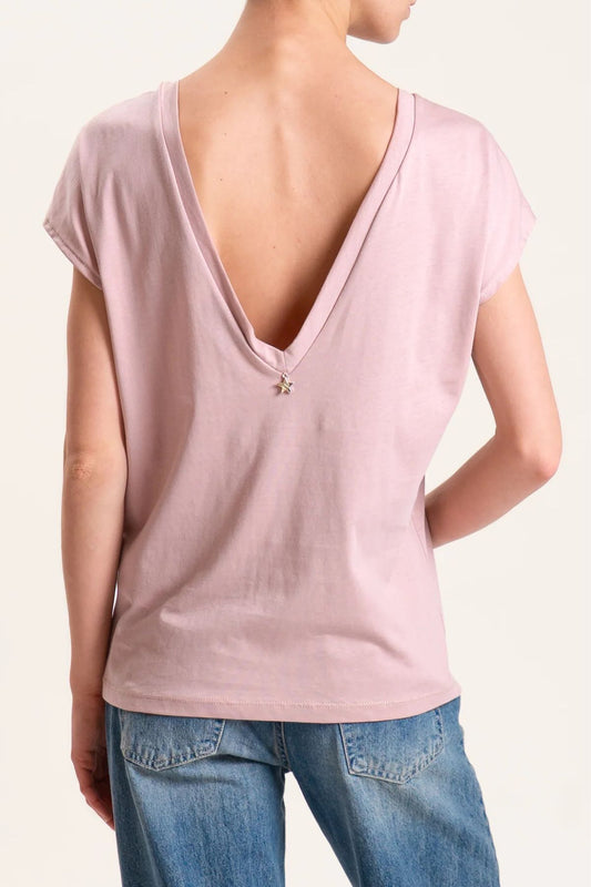 T-shirt scollo a V sulla schiena rosa - Souvenir Clubbing