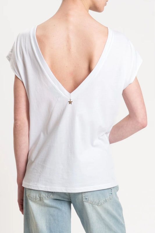 T-shirt scollo a V sulla schiena bianco - Souvenir Clubbing