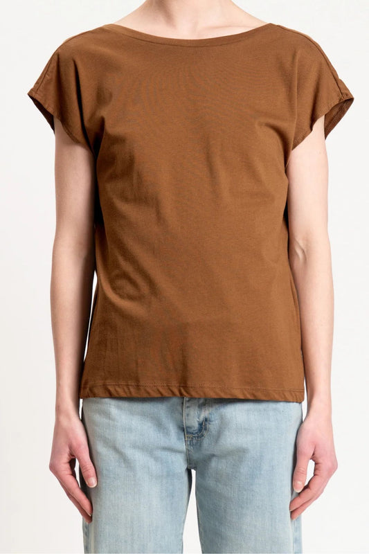 T-shirt scollo a V sulla schiena tabacco - Souvenir Clubbing