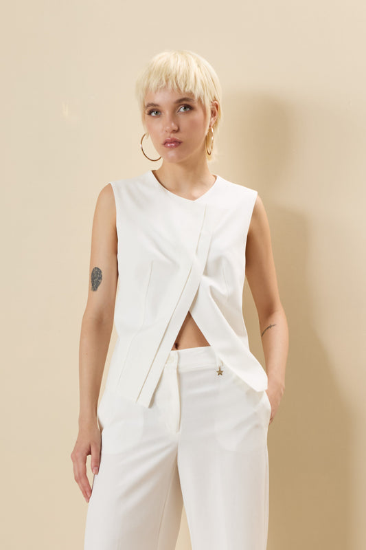 Gilet incrocio lino e viscosa bianco - Souvenir Clubbing