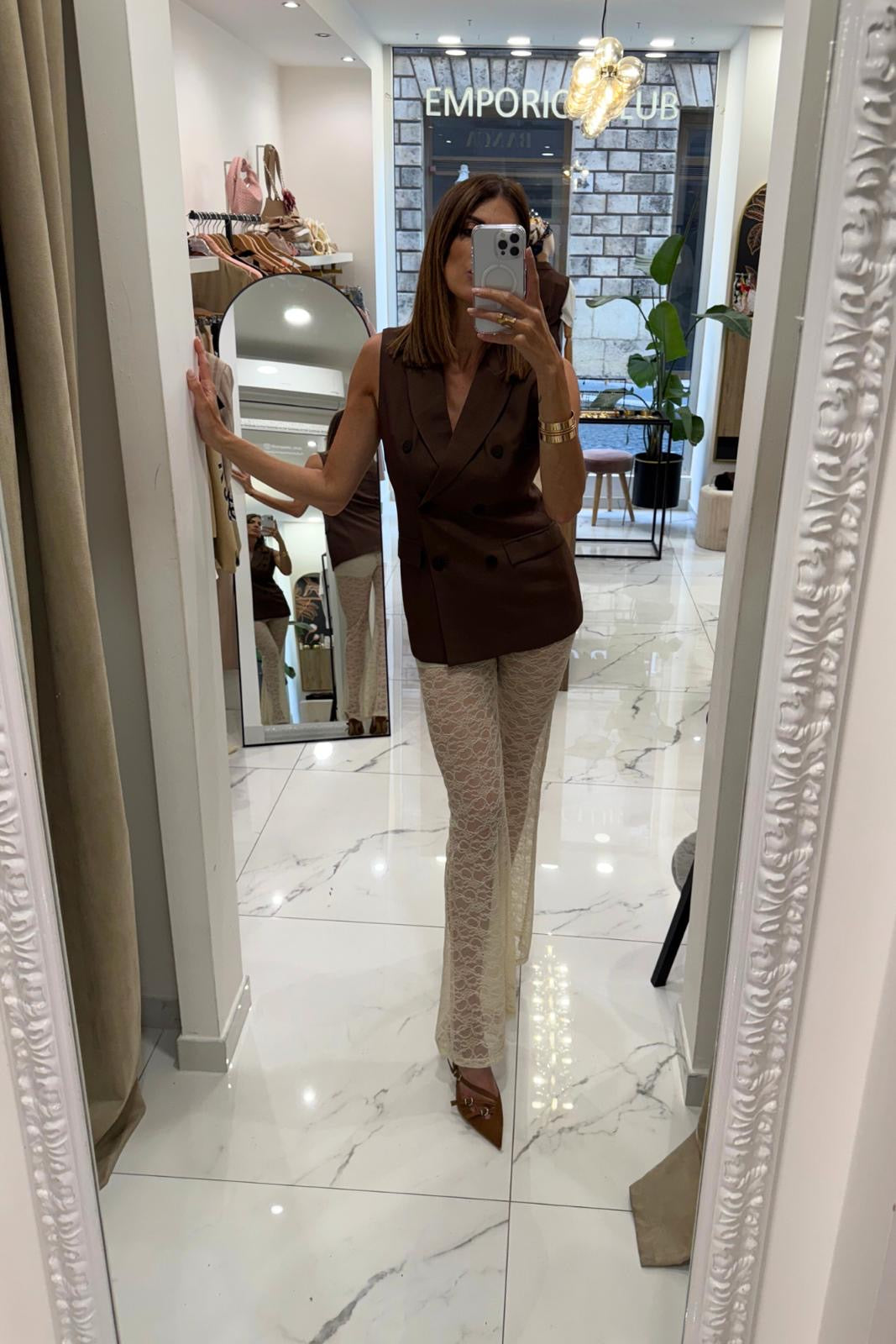 Pantaloni a zampa in pizzo beige - Lumina