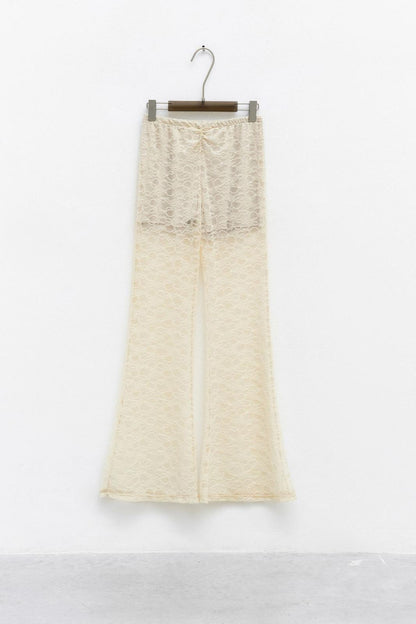 Pantaloni a zampa in pizzo beige - Lumina