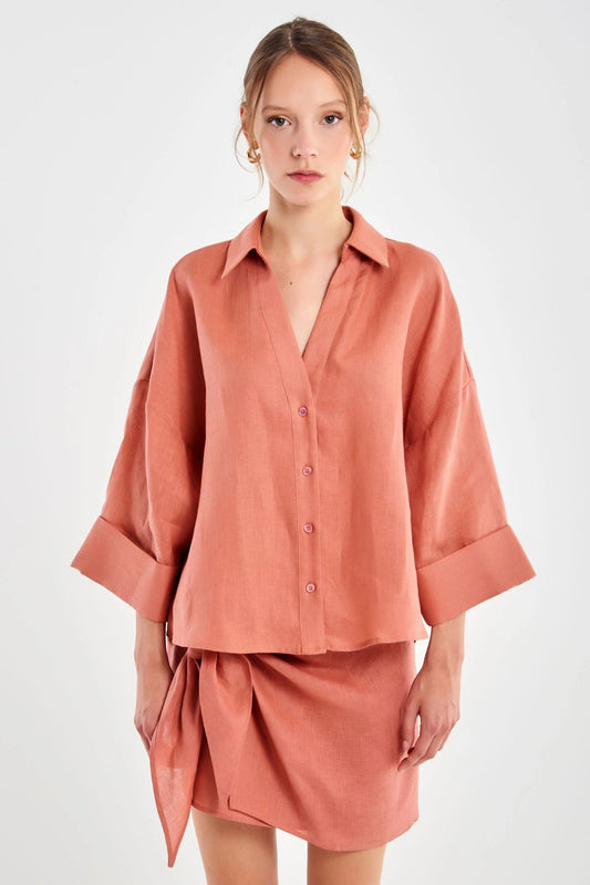 Camicia manica ampia in lino blush - Vicolo