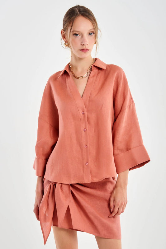 Camicia manica ampia in lino blush - Vicolo